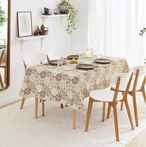 KP HOME Wipe Clean Tablecloth Rectangular - Wipeable Vinyl Oilcloth Tablecloth For Indoor and Outdoor Use - Waterproof Plastic PVC Table Cloth in Mediterranean Tile Design