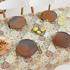 KP HOME Wipe Clean Tablecloth Rectangular - Wipeable Vinyl Oilcloth Tablecloth For Indoor and Outdoor Use - Waterproof Plastic PVC Table Cloth in Mediterranean Tile Design