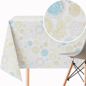 KP HOME Wipe Clean Tablecloth Rectangular Lace Blue Print - PVC Wipeable Plastic Table Cloth for Outdoor - Waterproof Rectangle Oilcloth 6 Seat Table Cover in Shabby Chic