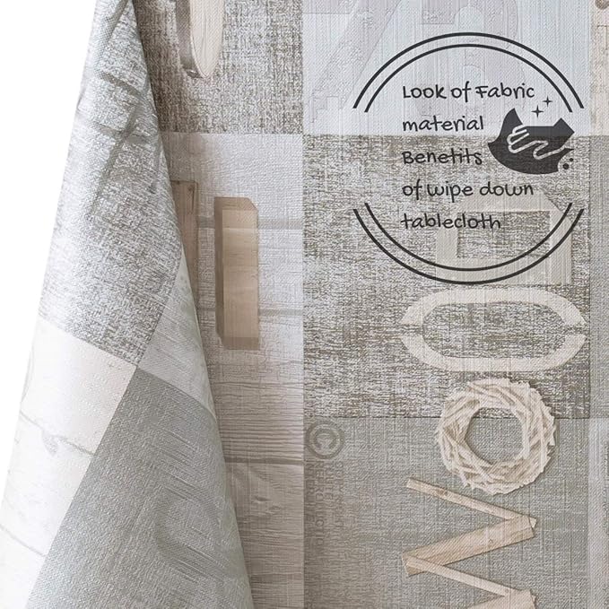 KP HOME PVC Wipe Clean Table Cloth - Rectangular Oilcloth 118x55in | 300x140cm - Industrial Rustic Loft Wood Wipeable Tablecloth - Plastic Outdoor Waterproof Table Cover in Grey Brown