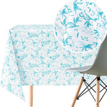 KP HOME Wipe Clean Tablecloth Rectangular Table- PVC Wipeable Plastic Table Cloth for Outdoor - Waterproof Rectangle Turquoise Oilcloth 6 Seat Table Cover in Teal Blue Leaf Pattern