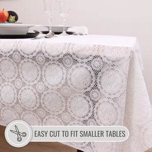 KP Home White Medallion Lace PVC Tablecloth – 200x137cm & 137x137cm Wipe Clean Waterproof Oilcloth for Indoor & Outdoor Use