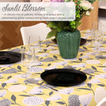 KP Home Yellow Sunlit Blossom Wipe Clean Tablecloth  PVC Tablecloth – 200x137cm & 137x137cm Wipe Clean Waterproof Oilcloth for Indoor & Outdoor Use