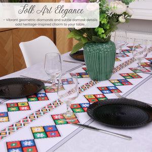 KP Home Grey Folk Art Elegance Pattern  PVC Tablecloth – 200x137cm & 137x137cm Wipe Clean Waterproof Oilcloth for Indoor & Outdoor Use