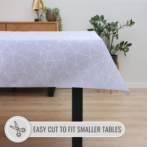 KP Home Grey Symmetry in Motion Pattern  PVC Tablecloth – 200x137cm & 137x137cm Wipe Clean Waterproof Oilcloth for Indoor & Outdoor Use