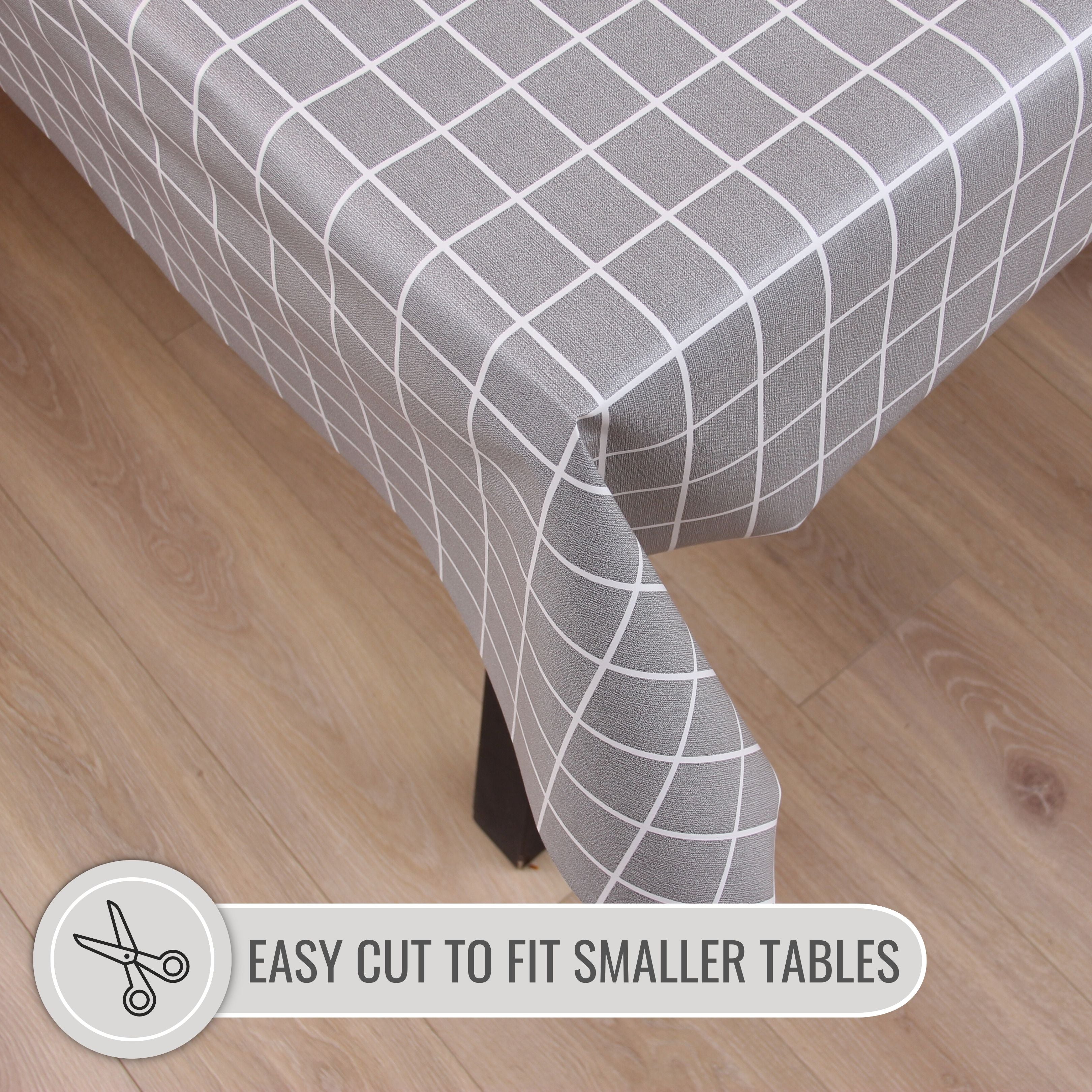 KP Home Modern Grey Grid PVC Tablecloth – 200x137cm & 137x137cm Wipe Clean Waterproof Oilcloth for Indoor & Outdoor Use