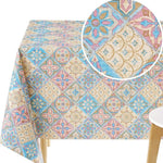 KP HOME Waterproof PVC Table Cloth - Rectangular Tablecloth - Portuguese Azulejo Lisbon Tiles Vinyl Tablecloth Rectangle - Dinning Plastic Table Cover Wipe Clean in Bright and Colourful