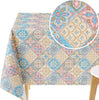 KP HOME Waterproof PVC Table Cloth - Rectangular Tablecloth - Portuguese Azulejo Lisbon Tiles Vinyl Tablecloth Rectangle - Dinning Plastic Table Cover Wipe Clean in Bright and Colourful