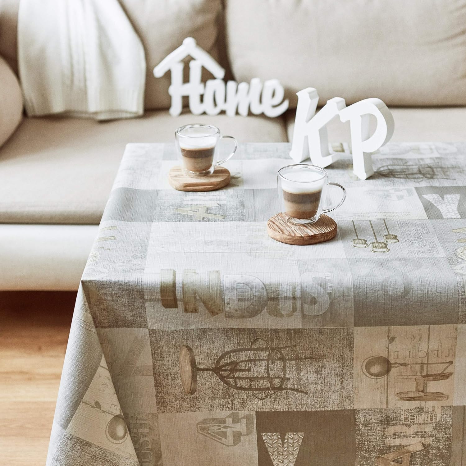 KP HOME PVC Wipe Clean Table Cloth - Rectangular Oilcloth 118x55in | 300x140cm - Industrial Rustic Loft Wood Wipeable Tablecloth - Plastic Outdoor Waterproof Table Cover in Grey Brown