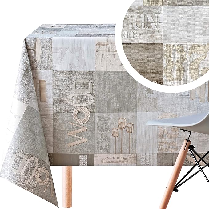 KP HOME PVC Wipe Clean Table Cloth - Rectangular Oilcloth 118x55in | 300x140cm - Industrial Rustic Loft Wood Wipeable Tablecloth - Plastic Outdoor Waterproof Table Cover in Grey Brown