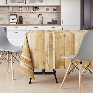 KP HOME PVC Wipe Clean Table Cloth Rectangular 250x140 cm / 98x55 In - Wipeable Tablecloth up to 8 Seats - Waterproof Vinyl Oilcloth with Wood Plank Effect, Shade of Rustic Beige to Golden Brown