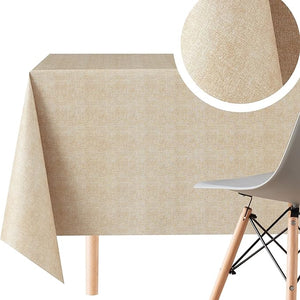 KP HOME Waterproof PVC Wipe Clean Table Cloth - Rectangular Tablecloth - Embossed One Tone Tablecloth Rectangular Wipeable - Outdoor Plastic Table Cover Wipe Down in Plain Beige