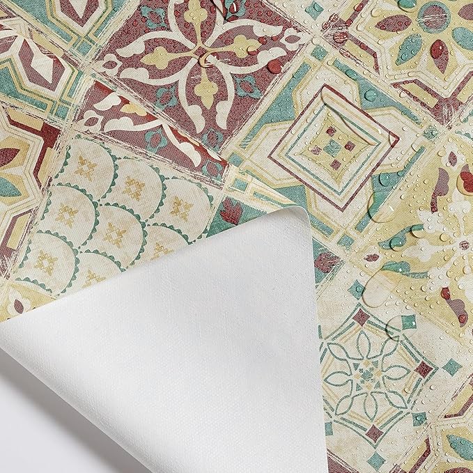 KP HOME Wipe Clean Tablecloth Rectangular - Wipeable Vinyl Oilcloth Tablecloth For Indoor and Outdoor Use - Waterproof Plastic PVC Table Cloth in Mediterranean Tile Design