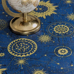 KP HOME Wipe Clean Tablecloth Rectangular 118x55 In (300x140cm) - PVC Wipeable Plastic Table Cloth for Outdoor - Waterproof Rectangle Navy Blue Oilcloth 10 Seat Table Cover in Gold Astro Print
