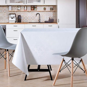 KP HOME Waterproof PVC Wipe Clean Tablecloth - Rectangular Oilcloth - Embossed Elegant Oil Cloth Table Cloth - Plastic Kitchen Wipeable Table Cover in Plain White