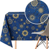 KP HOME Wipe Clean Tablecloth Rectangular 118x55 In (300x140cm) - PVC Wipeable Plastic Table Cloth for Outdoor - Waterproof Rectangle Navy Blue Oilcloth 10 Seat Table Cover in Gold Astro Print