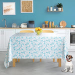 KP HOME Wipe Clean Tablecloth Rectangular Table- PVC Wipeable Plastic Table Cloth for Outdoor - Waterproof Rectangle Turquoise Oilcloth 6 Seat Table Cover in Teal Blue Leaf Pattern