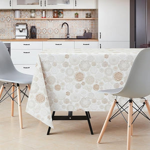 KP HOME Wipe Clean Tablecloth Rectangular in Lace Print - PVC Wipeable Plastic Table Cloth for Outdoor - Waterproof Rectangle Beige Oilcloth 8 Seat Dining Table Cover