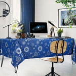 KP HOME Wipe Clean Tablecloth Rectangular Table- PVC Wipeable Plastic Table Cloth for Outdoor - Waterproof Rectangle Navy Blue Oilcloth 6 Seat Table Cover in Silver Geo Print