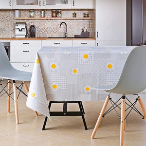 KP HOME Wipe Clean Tablecloth Rectangular Table- Wipeable Tablecloth up to 6 Seats Waterproof Plastic Cover Kitchen Vinyl Oilcloth Grey Daisy Chamomile Flower Patchwork Design