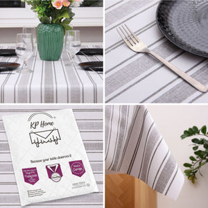 KP Home Grey Sophisticated Stripes Pattern  PVC Tablecloth – 200x137cm & 137x137cm Wipe Clean Waterproof Oilcloth for Indoor & Outdoor Use