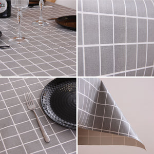 KP Home Modern Grey Grid PVC Tablecloth – 200x137cm & 137x137cm Wipe Clean Waterproof Oilcloth for Indoor & Outdoor Use