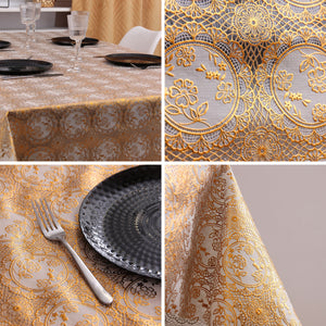 KP Home Golden Medallion Lace PVC Tablecloth – 200x137cm & 137x137cm Wipe Clean Waterproof Oilcloth for Indoor & Outdoor Use