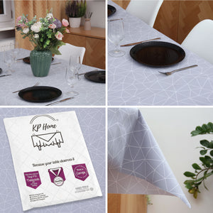 KP Home Grey Symmetry in Motion Pattern  PVC Tablecloth – 200x137cm & 137x137cm Wipe Clean Waterproof Oilcloth for Indoor & Outdoor Use