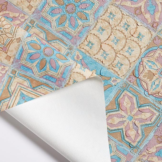 KP HOME Waterproof PVC Table Cloth - Rectangular Tablecloth - Portuguese Azulejo Lisbon Tiles Vinyl Tablecloth Rectangle - Dinning Plastic Table Cover Wipe Clean in Bright and Colourful