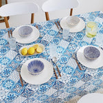 KP HOME White PVC Table Cloth Wipe Clean Tablecloth Oilcloth in Navy Blue Porto Tiles Print - Rectangular Tablecloth in 6 Seats Table Cloth Wipeable Waterproof Vinyl in Lisbon Moroccan Mosaic