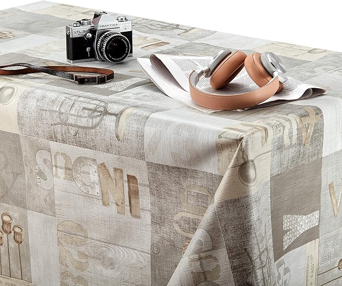 KP HOME PVC Wipe Clean Table Cloth - Rectangular Oilcloth 118x55in | 300x140cm - Industrial Rustic Loft Wood Wipeable Tablecloth - Plastic Outdoor Waterproof Table Cover in Grey Brown