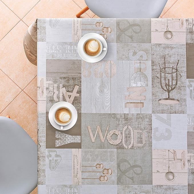 KP HOME PVC Wipe Clean Table Cloth - Rectangular Oilcloth 118x55in | 300x140cm - Industrial Rustic Loft Wood Wipeable Tablecloth - Plastic Outdoor Waterproof Table Cover in Grey Brown