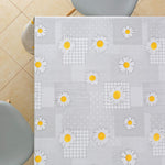 KP HOME Wipe Clean Tablecloth Rectangular Table- Wipeable Tablecloth up to 6 Seats Waterproof Plastic Cover Kitchen Vinyl Oilcloth Grey Daisy Chamomile Flower Patchwork Design
