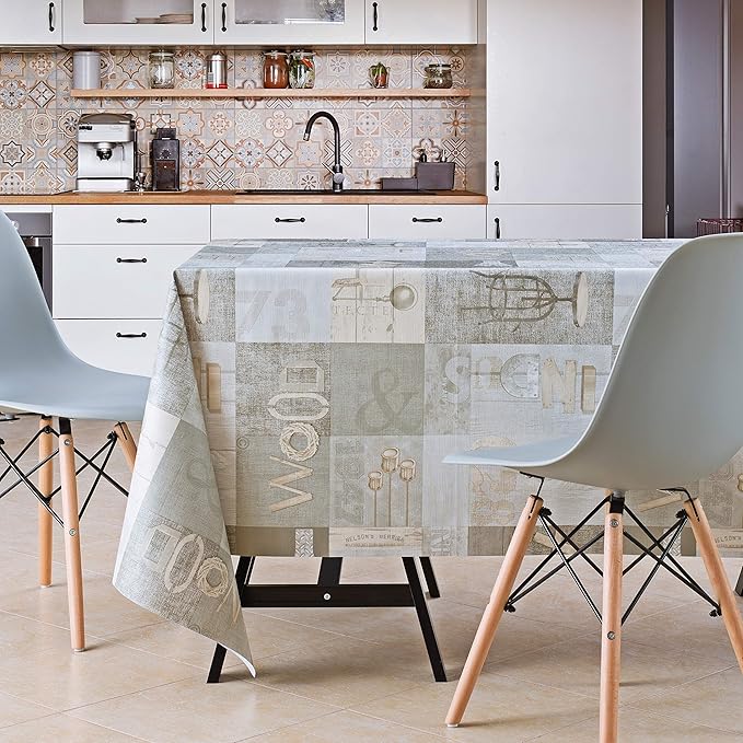 KP HOME PVC Wipe Clean Table Cloth - Rectangular Oilcloth 118x55in | 300x140cm - Industrial Rustic Loft Wood Wipeable Tablecloth - Plastic Outdoor Waterproof Table Cover in Grey Brown