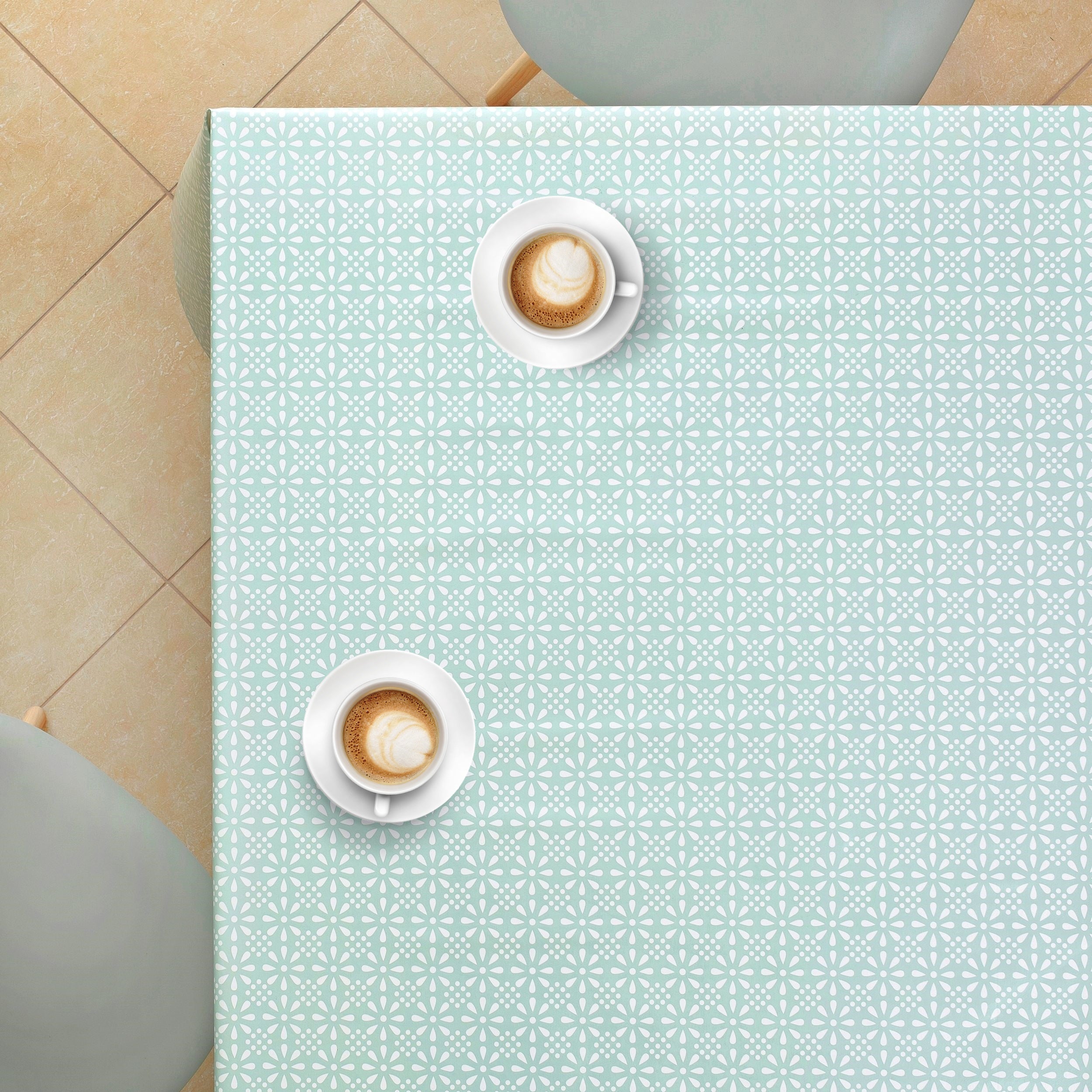 KP HOME Wipe Clean Tablecloth Turquoise Duck Egg PVC Table Cover - Rectangle Table - Easy Wipeable Vinyl Plastic Table Cloth With Retro Mint Floral Print