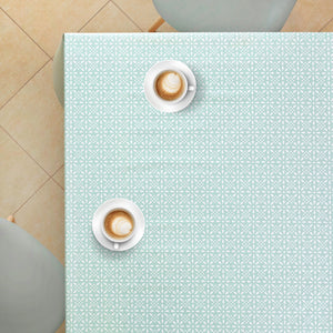 KP HOME Wipe Clean Tablecloth Turquoise Duck Egg PVC Table Cover - Rectangle Table - Easy Wipeable Vinyl Plastic Table Cloth With Retro Mint Floral Print