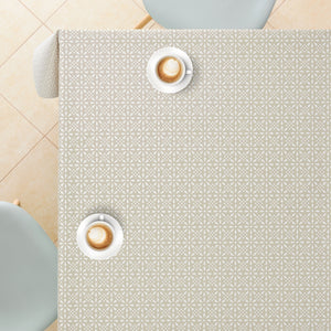 KP HOME Beige Floral Wipeable PVC Tablecloth – Rectangular Waterproof Oilcloth with White Retro Pattern – Vinyl Plastic Kitchen Table Cover