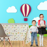 KP HOME Waterproof PVC Wipe Clean Tablecloth - Rectangle Oilcloth - Kids Safari Animals Wipe Down Table Cloth - Wipeable Kitchen Plastic Table Cover in Cream Beige