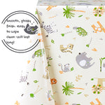 KP HOME Waterproof PVC Wipe Clean Tablecloth - Rectangle Oilcloth - Kids Safari Animals Wipe Down Table Cloth - Wipeable Kitchen Plastic Table Cover in Cream Beige