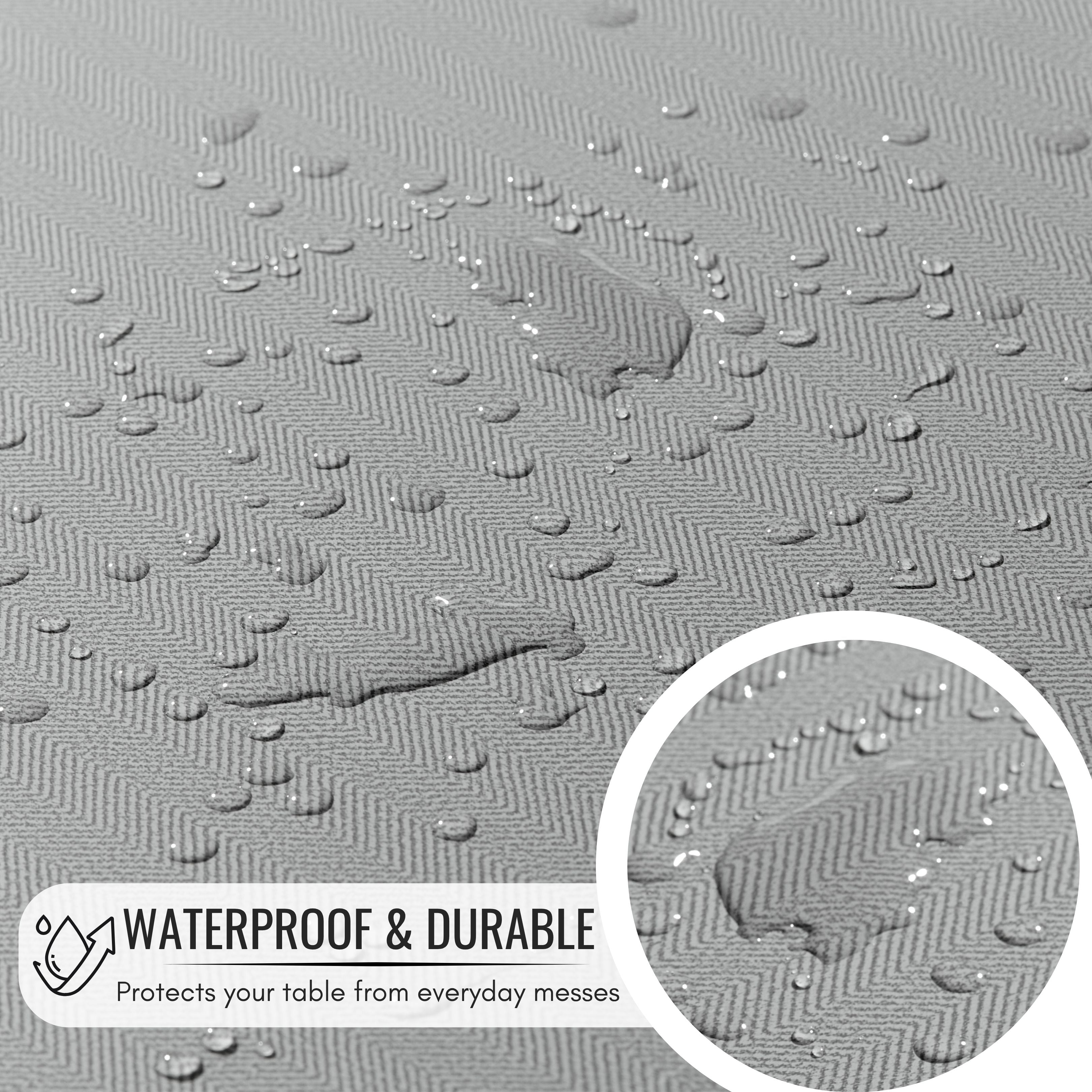 KP Home Grey Herringbone PVC Tablecloth – Waterproof Wipeable Plastic Table Cover with Woven Effect – Soft Touch Outdoor Oilcloth