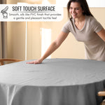 KP Home Grey Herringbone PVC Tablecloth – Waterproof Wipeable Plastic Table Cover with Woven Effect – Soft Touch Outdoor Oilcloth