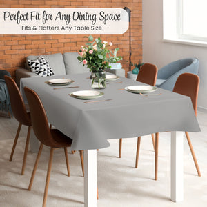 KP Home Grey Herringbone PVC Tablecloth – Waterproof Wipeable Plastic Table Cover with Woven Effect – Soft Touch Outdoor Oilcloth