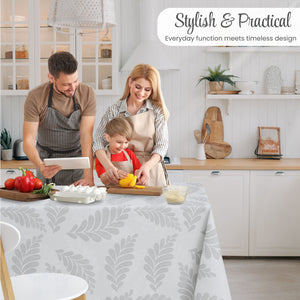 KP Home Soft Touch Ivory Wipe Clean Tablecloth with Taupe Grey Pebble Fern Design – Waterproof PVC Oilcloth with Linen Effect, Outdoor