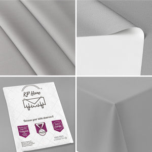 KP Home Grey Herringbone PVC Tablecloth – Waterproof Wipeable Plastic Table Cover with Woven Effect – Soft Touch Outdoor Oilcloth