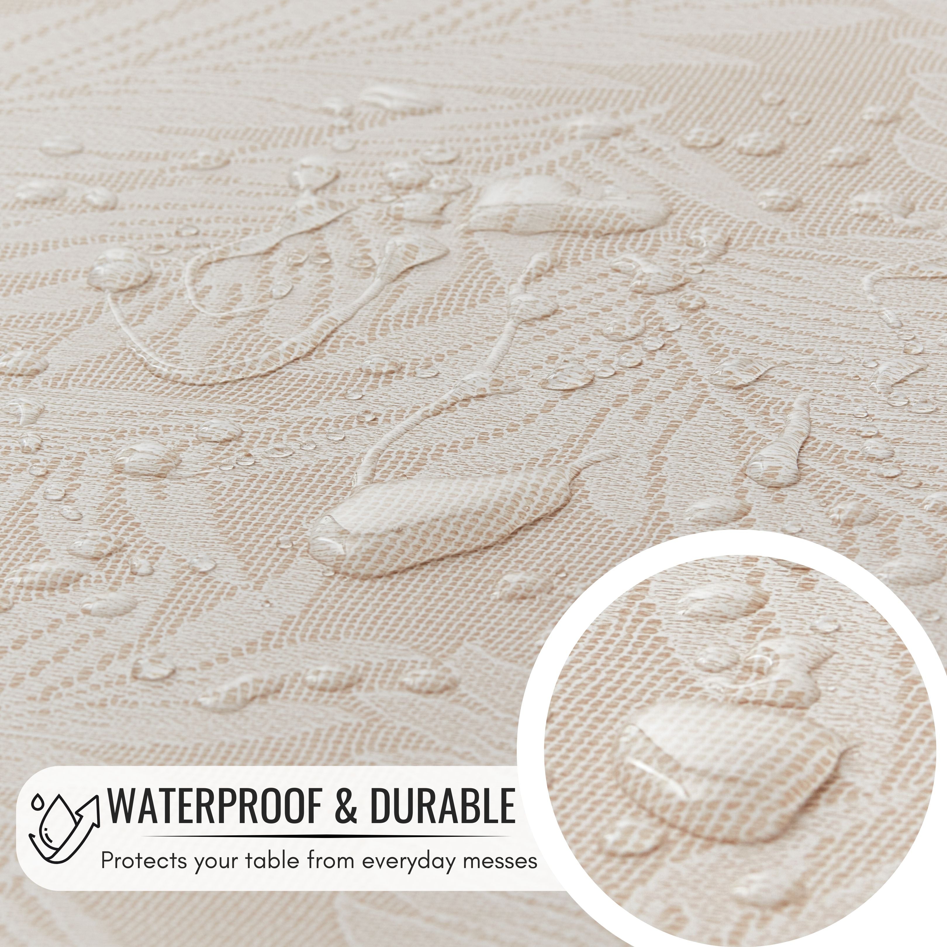 KP Home Ivory PVC Table Cloth Wipe Clean With White Fern Leaves - Wipeable Plastic Waterproof Table Cover with Soft Touch Feel in Cream Beige