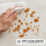 KP Home Ivory PVC Table Cloth Wipe Clean With White Fern Leaves - Wipeable Plastic Waterproof Table Cover with Soft Touch Feel in Cream Beige
