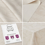 KP Home Ivory PVC Table Cloth Wipe Clean With White Fern Leaves - Wipeable Plastic Waterproof Table Cover with Soft Touch Feel in Cream Beige