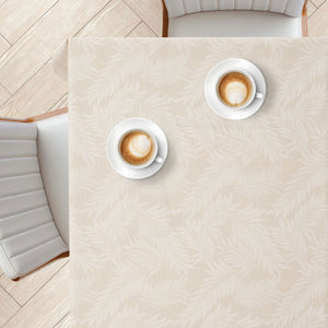 KP Home Ivory PVC Table Cloth Wipe Clean With White Fern Leaves - Wipeable Plastic Waterproof Table Cover with Soft Touch Feel in Cream Beige