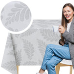 KP Home Soft Touch Ivory Wipe Clean Tablecloth with Taupe Grey Pebble Fern Design – Waterproof PVC Oilcloth with Linen Effect, Outdoor