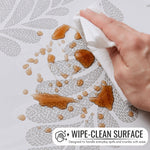 KP Home Soft Touch Ivory Wipe Clean Tablecloth with Taupe Grey Pebble Fern Design – Waterproof PVC Oilcloth with Linen Effect, Outdoor